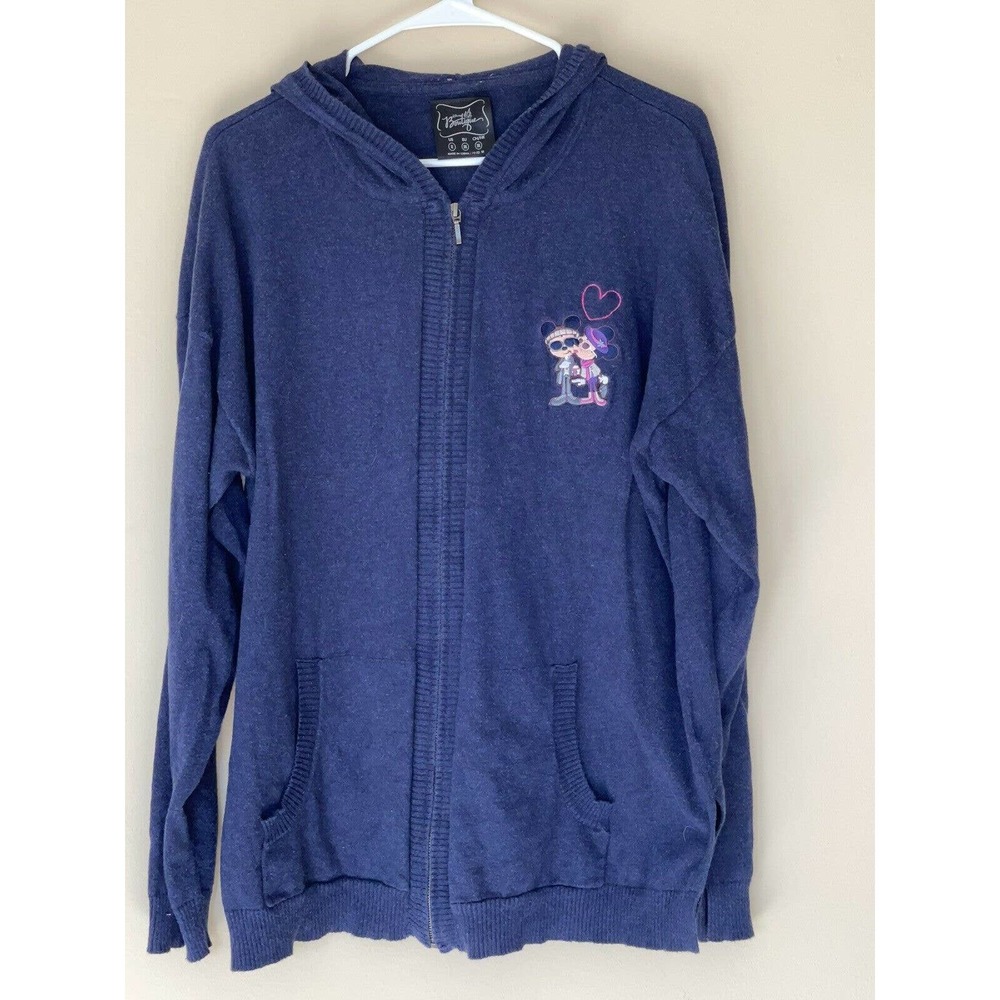 Disney Boutique Knit Sweater Jacket Navy Blue Mickey And Minnie Embroidery Sz XL